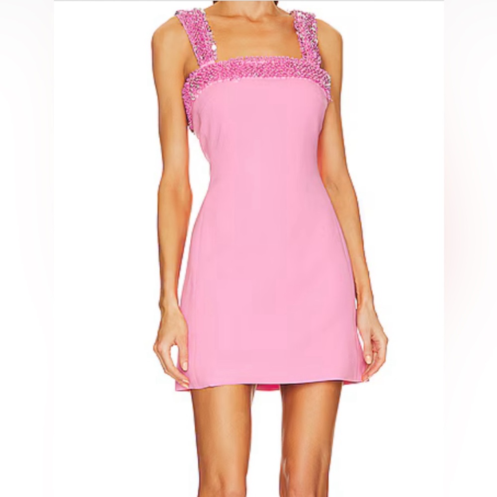 Jonathan Simkhai Pink mini Nada dress with embellishment .